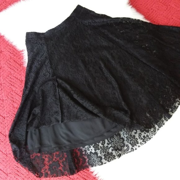 New Coin 1804 Black Lace Raw Hem Career Skirt - Picture 7 of 8